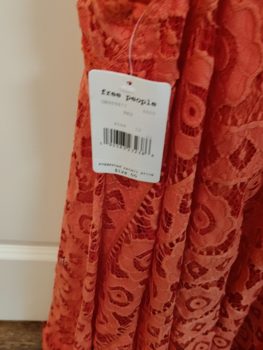 Free People Dress Sz 12 Orange Lace Handkerchief Hem - Picture 6 of 8